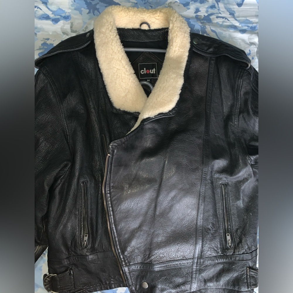 Men Clout genuine leather black jacket size 44 ( xl )Pre Loved ( Preowned)
